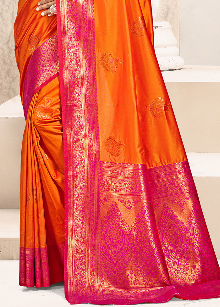 Orange Spun Silk Saree With Blouse Piece