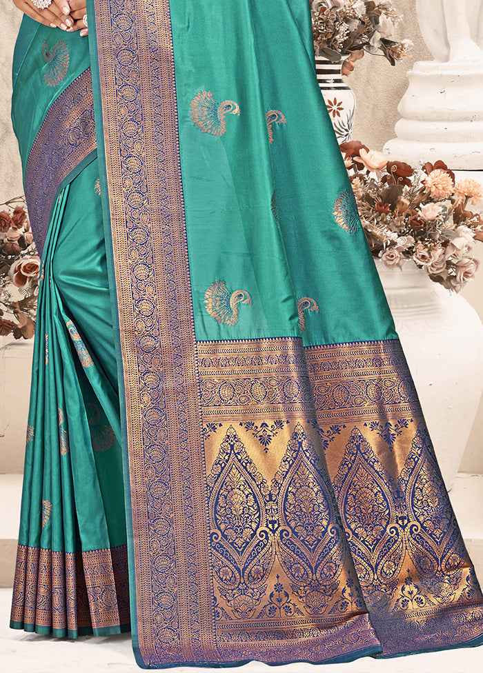 Rama Spun Silk Saree With Blouse Piece