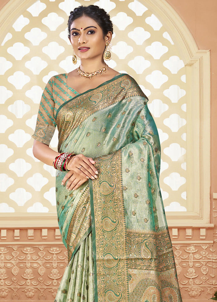 Mint Green Spun Silk Saree With Blouse Piece