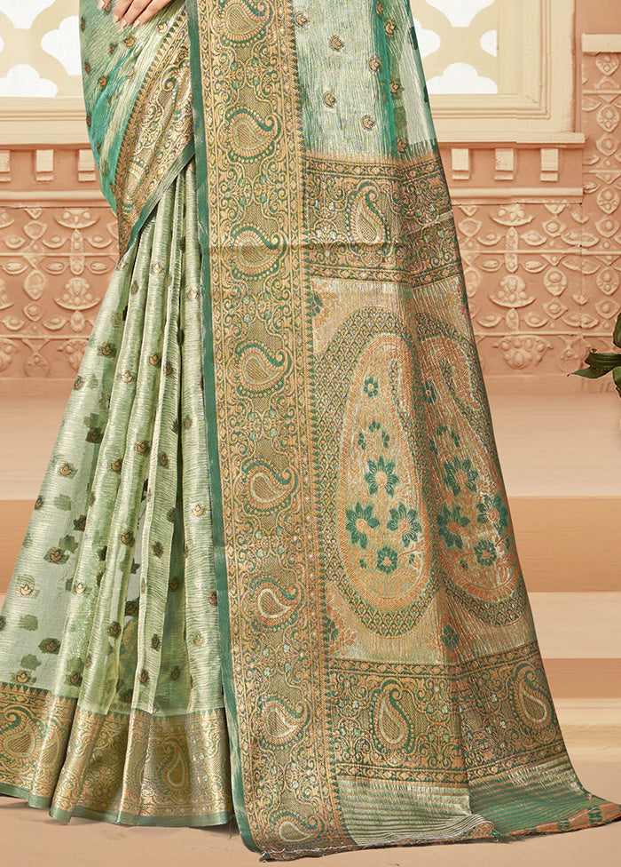 Mint Green Spun Silk Saree With Blouse Piece