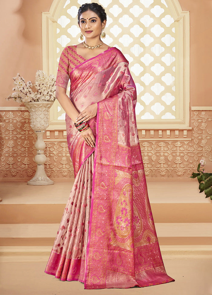 Pink Spun Silk Saree With Blouse Piece