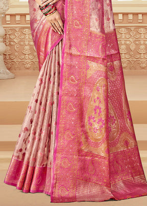 Pink Spun Silk Saree With Blouse Piece