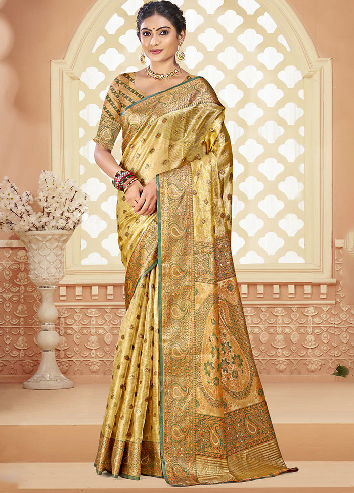 Gold Spun Silk Saree With Blouse Piece