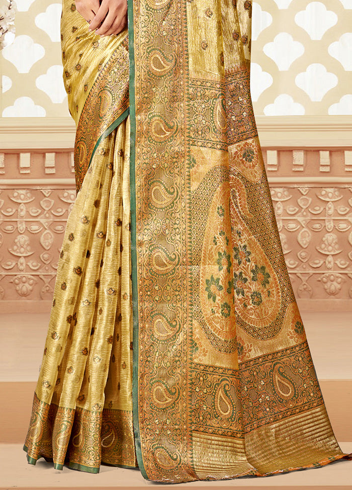 Gold Spun Silk Saree With Blouse Piece