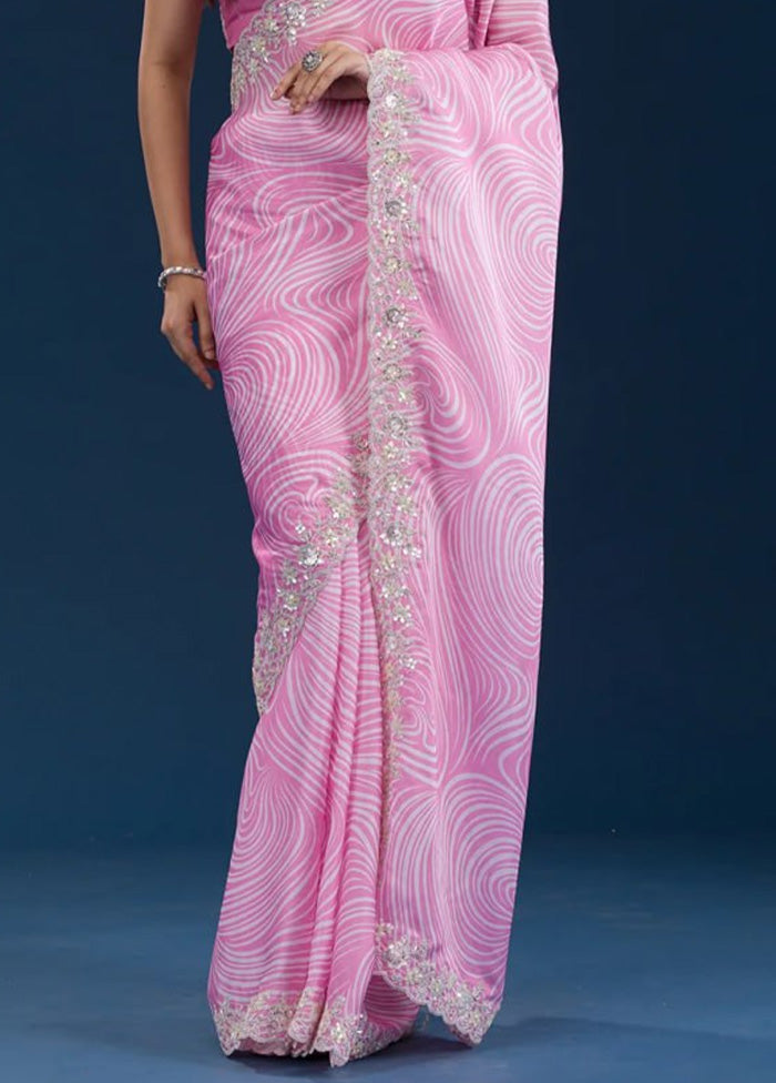 Pink Georgette Saree With Blouse Piece