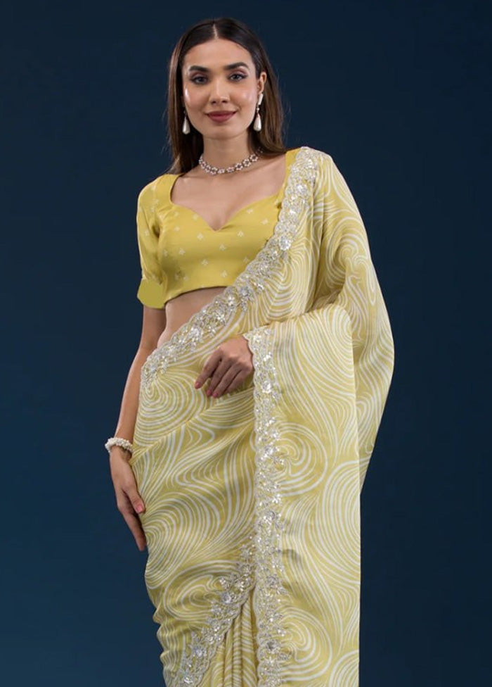 Yellow Georgette Saree With Blouse Piece