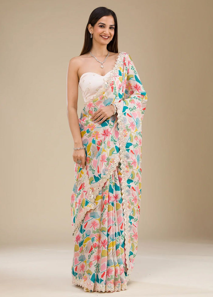 Multicolor Georgette Saree With Blouse Piece