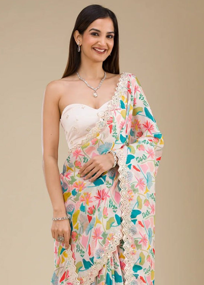 Multicolor Georgette Saree With Blouse Piece