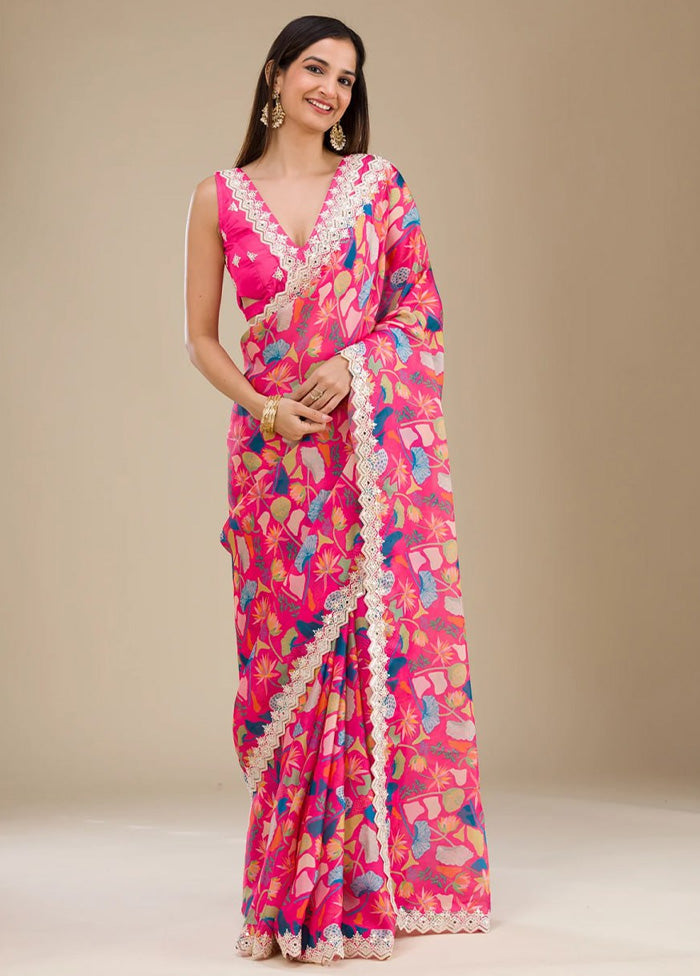 Multicolor Georgette Saree With Blouse Piece