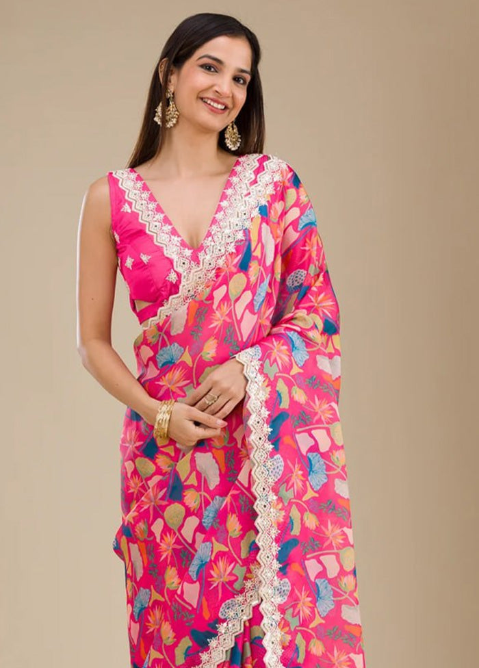 Multicolor Georgette Saree With Blouse Piece