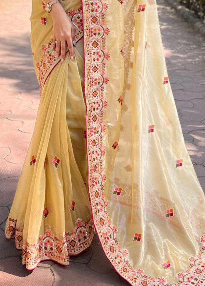 Light Yellow Net Saree With Blouse Piece