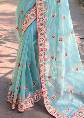 Sky Blue Net Saree With Blouse Piece