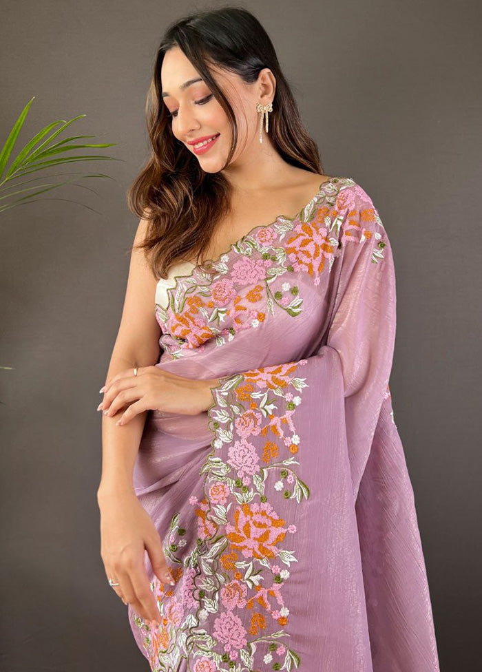 Lavender Spun Silk Saree With Blouse Piece