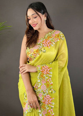 Mehendi Spun Silk Saree With Blouse Piece