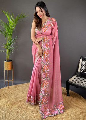 Pink Spun Silk Saree With Blouse Piece