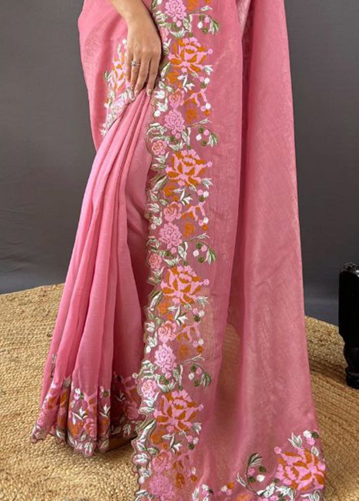 Pink Spun Silk Saree With Blouse Piece