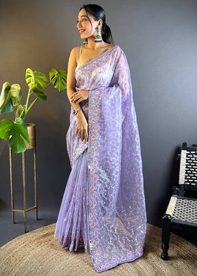 Lavender Net Saree With Blouse Piece