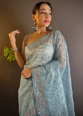 Sky Blue Net Saree With Blouse Piece