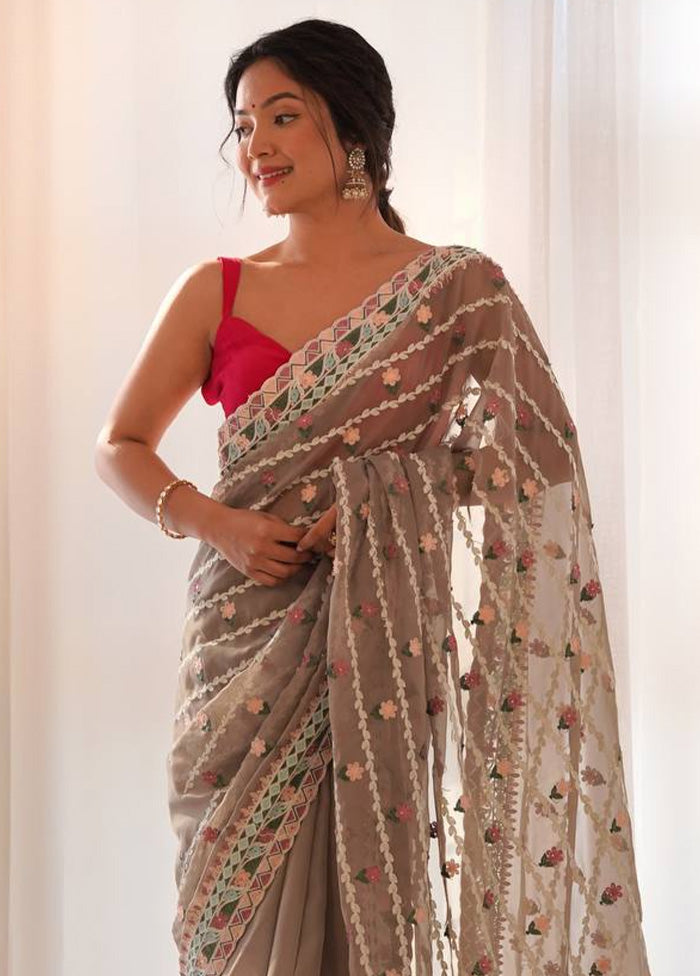 Beige Organza Saree With Blouse Piece