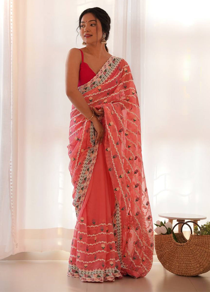 Pink Organza Saree With Blouse Piece