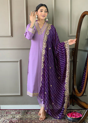 3 Pc Lavender Readymade Viscose Suit Set