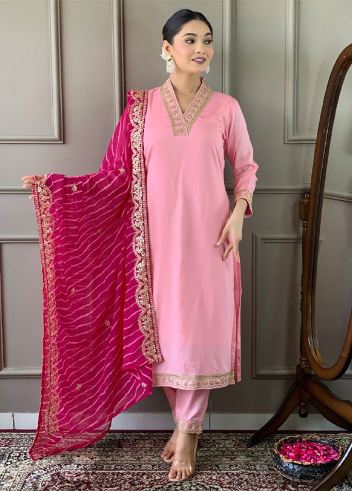 3 Pc Light Pink Readymade Viscose Suit Set