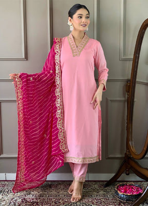 3 Pc Light Pink Readymade Viscose Suit Set