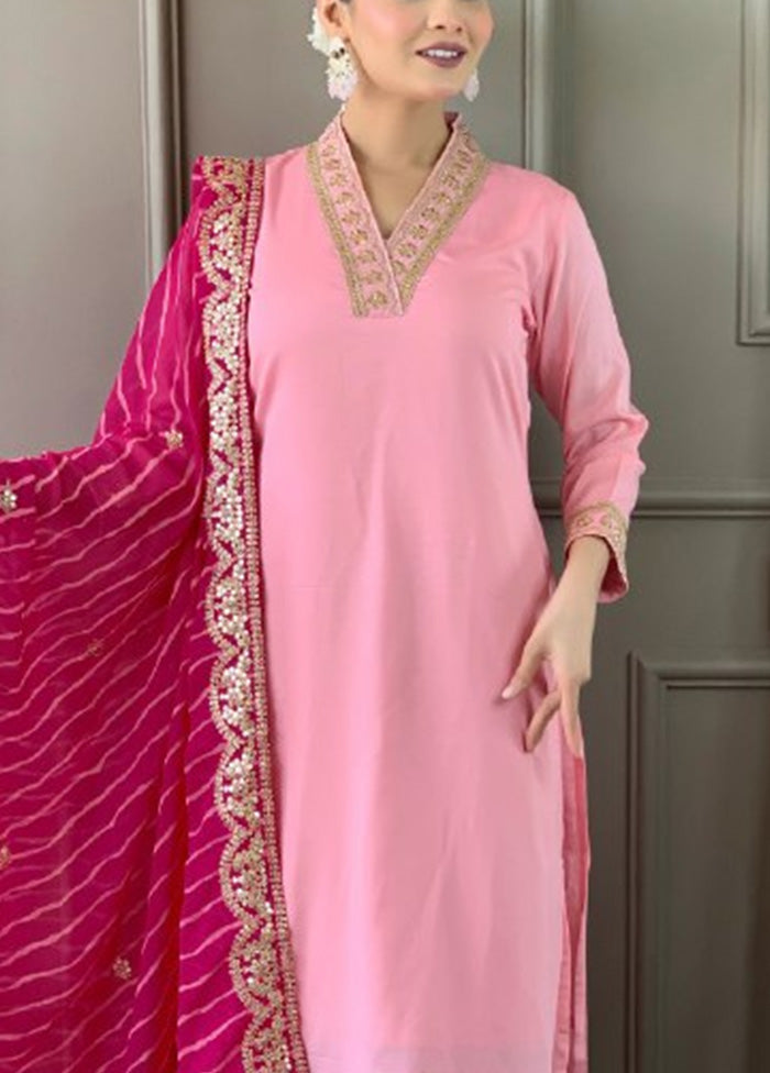 3 Pc Light Pink Readymade Viscose Suit Set