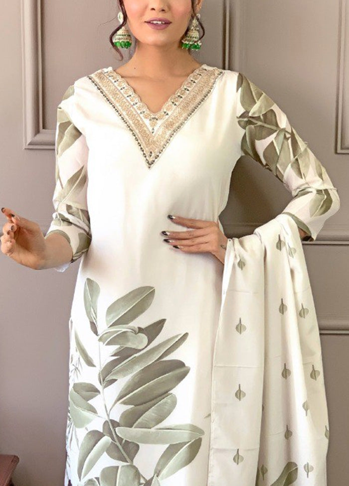 3 Pc White Readymade Silk Suit Set