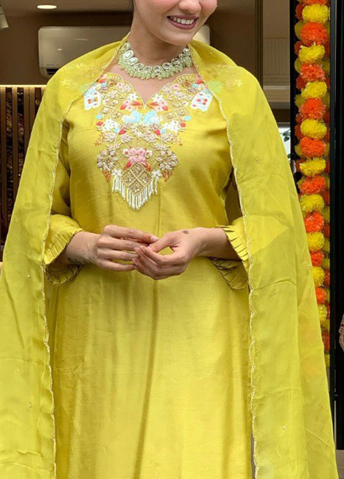 3 Pc Lemon Readymade Chanderi Suit Set