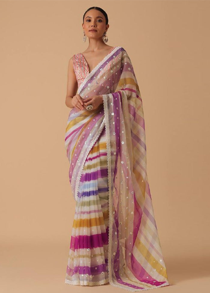 Multicolor Georgette Saree With Blouse Piece