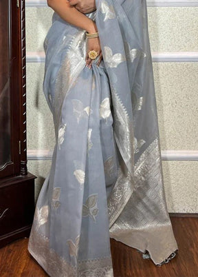 Grey Spun Silk Saree With Blouse Piece