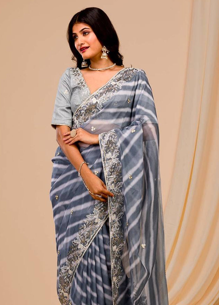 Grey Georgette Saree With Blouse Piece