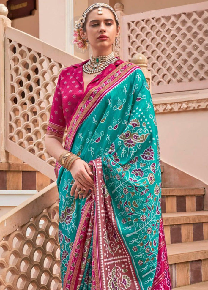 Rama Spun Silk Saree With Blouse Piece