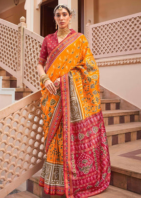 Mustard Spun Silk Saree With Blouse Piece