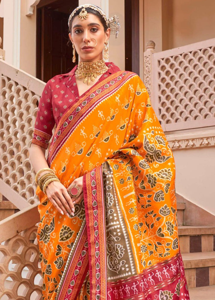 Mustard Spun Silk Saree With Blouse Piece