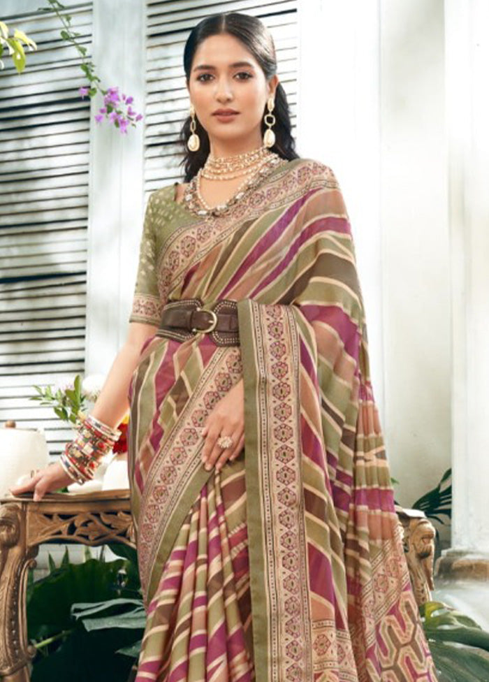 Multicolor Georgette Saree With Blouse Piece