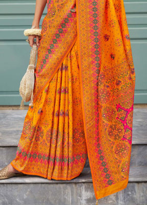 Orange Banarasi Silk Saree With Blouse Piece