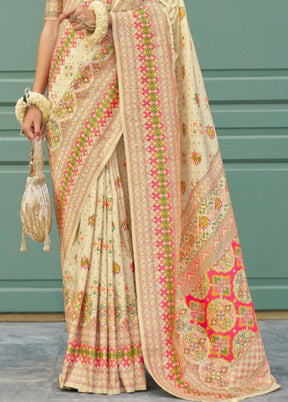 Cream Banarasi Silk Saree With Blouse Piece