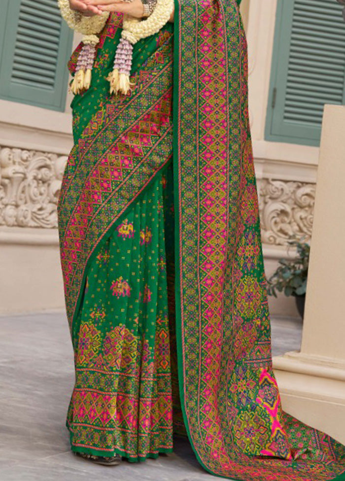 Green Banarasi Silk Saree With Blouse Piece