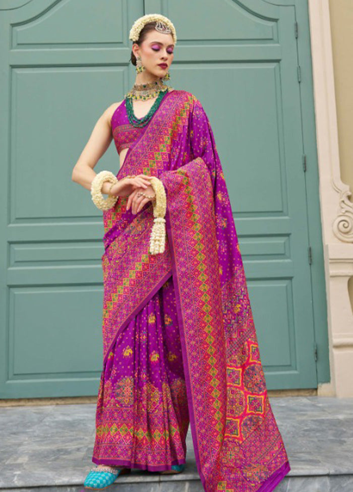 Wine Banarasi Silk Saree With Blouse Piece