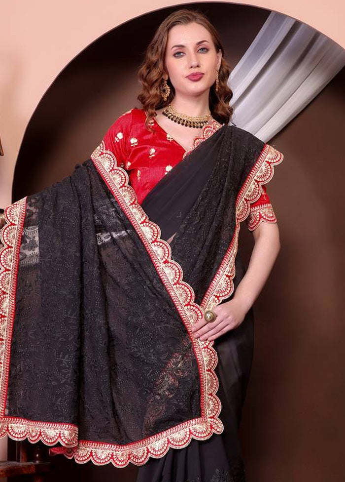 Black Georgette Saree With Blouse Piece