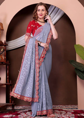 Grey Georgette Saree With Blouse Piece