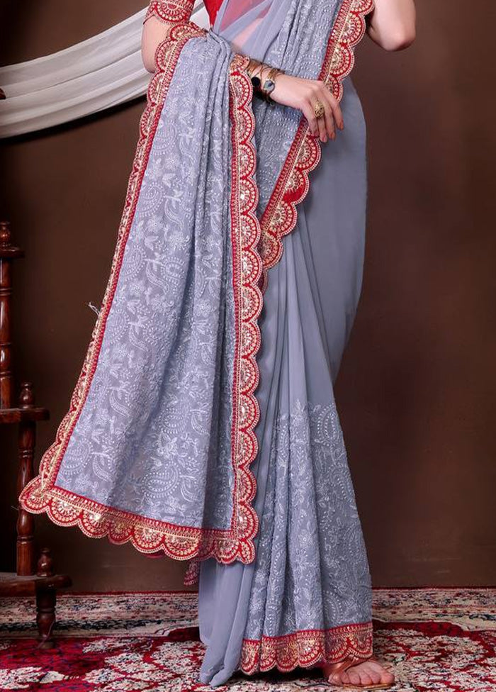 Grey Georgette Saree With Blouse Piece