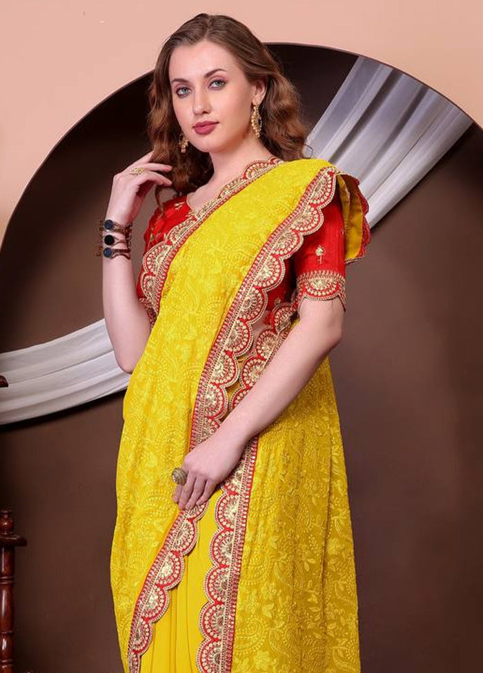 Yellow Georgette Saree With Blouse Piece