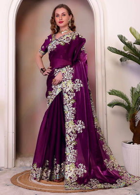 Purple Spun Silk Saree With Blouse Piece