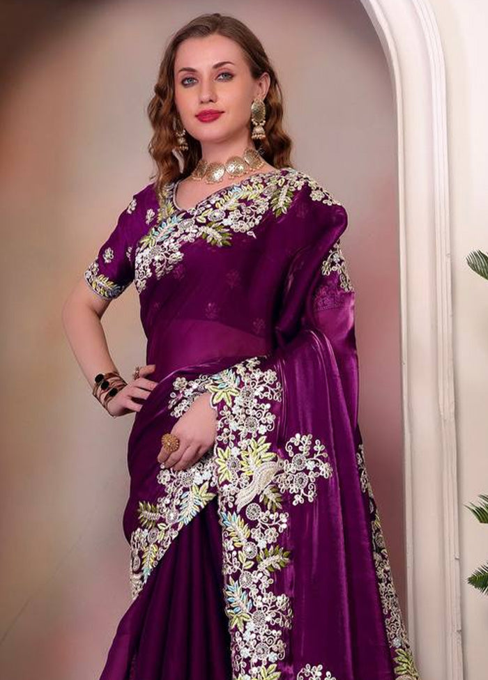 Purple Spun Silk Saree With Blouse Piece