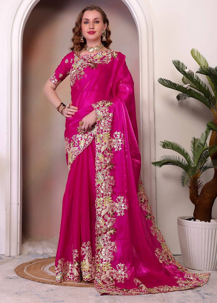 Rani Spun Silk Saree With Blouse Piece