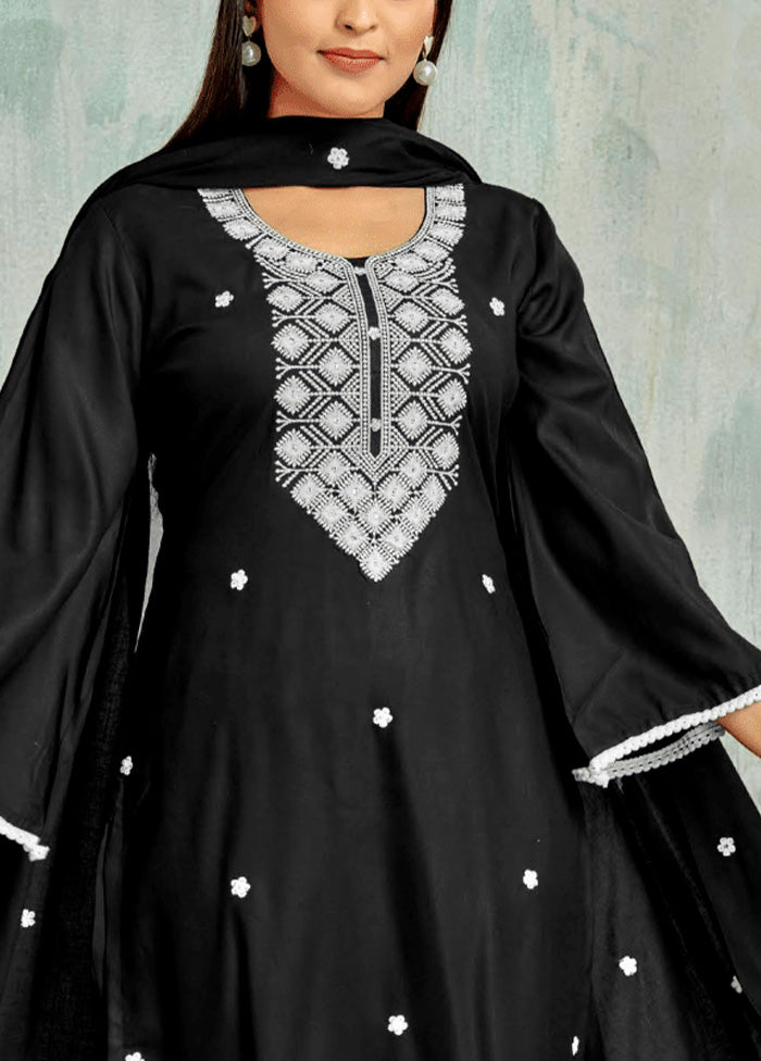 3 Pc Black Unstitched Cotton Suit Set