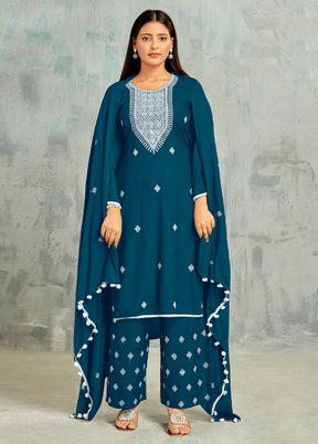 3 Pc Teal Unstitched Cotton Suit Set